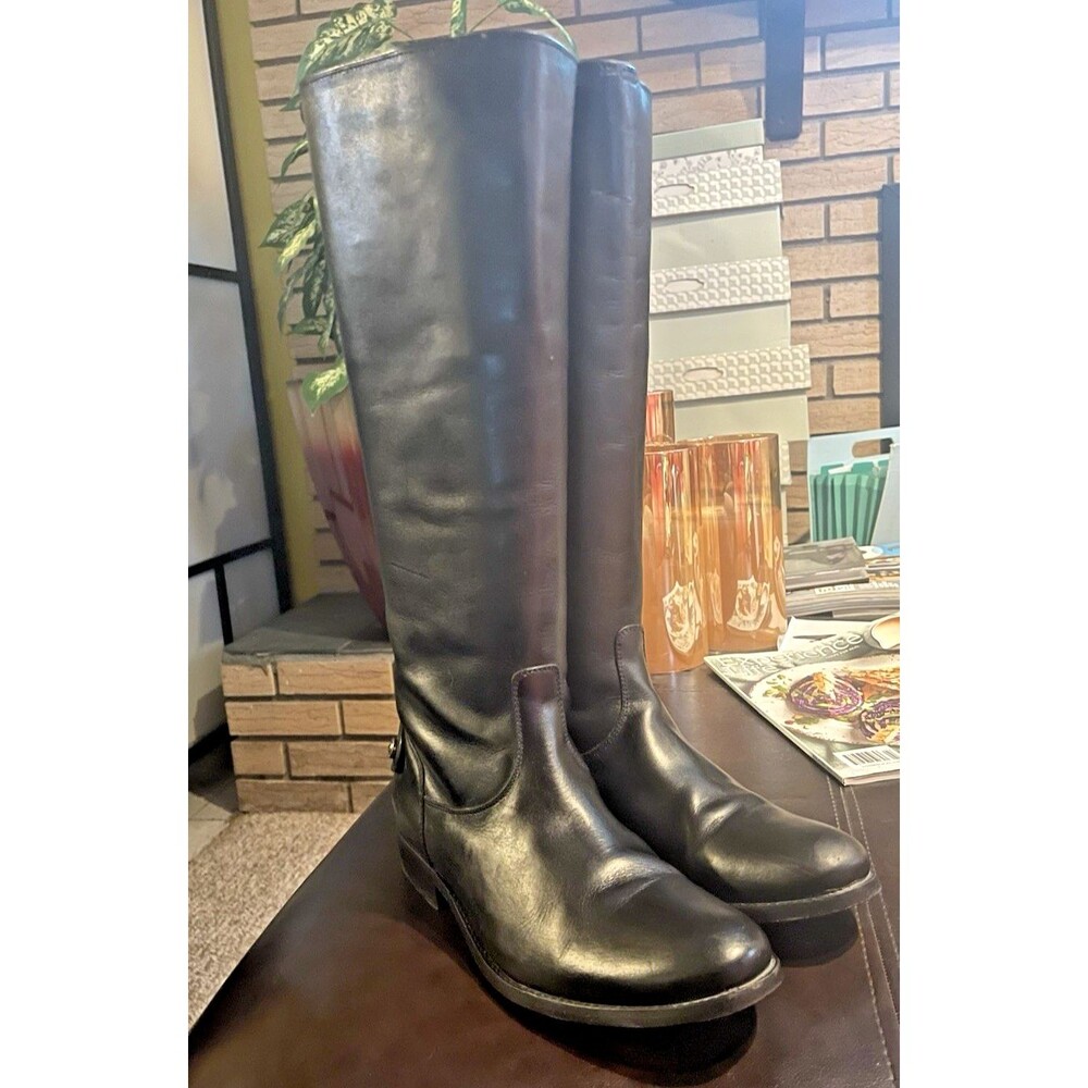 Frye Women’s Size 8 Black Leather Knee High Riding Boots 10479 Zip Back Melissa